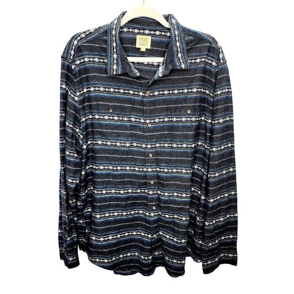 True Craft Aztec Western Gray & Blue Men's Button Front Long Sleeve Shirt  XXL - Picture 1 of 8